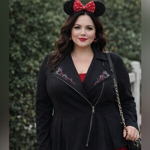 NWT Disney Torrid Minnie Mouse Embroidered Moto Jacket Bow Back 4X